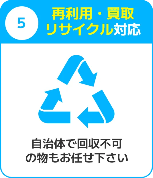 5.再利用・買取リサイクル対応。自治体で回収不可の物もお任せ下さい