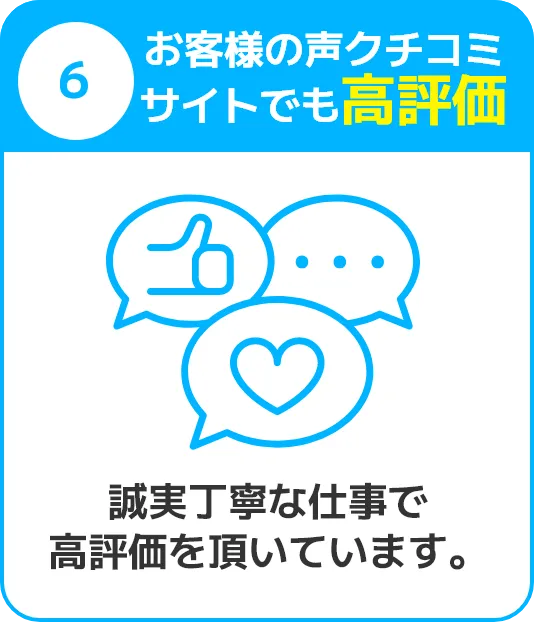 6.お客様の声クチコミサイトでも高評価。誠実丁寧な仕事で高評価を頂いています。